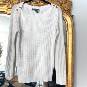 l - LAUREN by RALPH LAUREN White Sweater with buttons